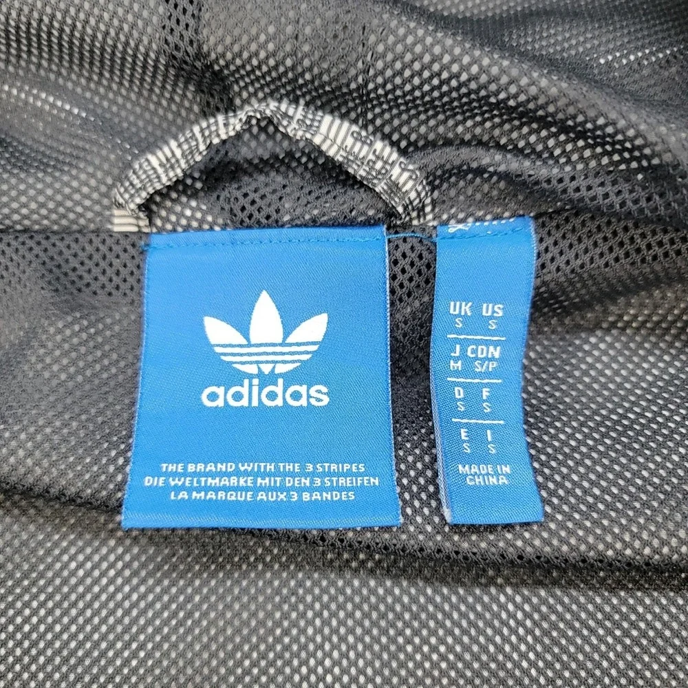 Adidas Windbreaker Mens S Navy Gray Trefoil Chevron Full Zip Hooded Jacket Retro
